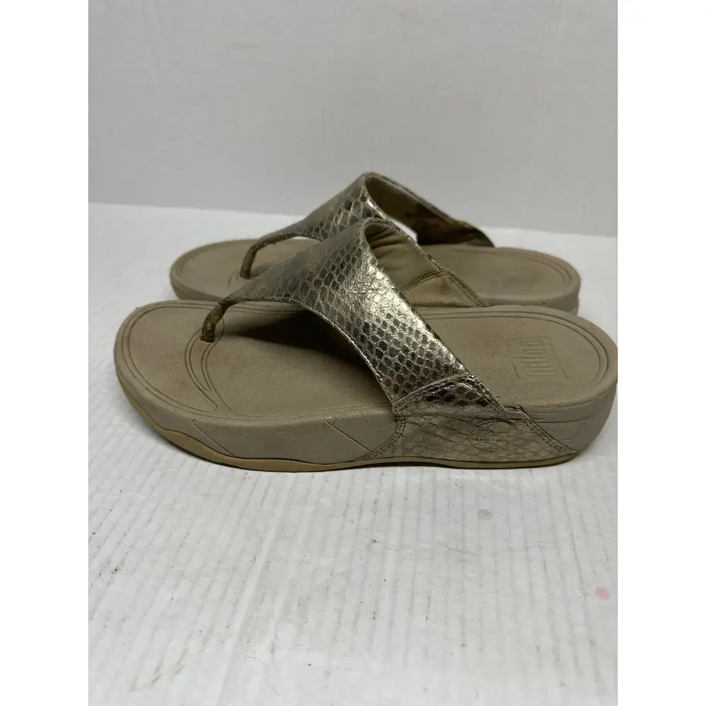 Fitflop Lulu Snake Skin Slide Sandal Casual Womens‎ 560-308 Gold Tan Size 8